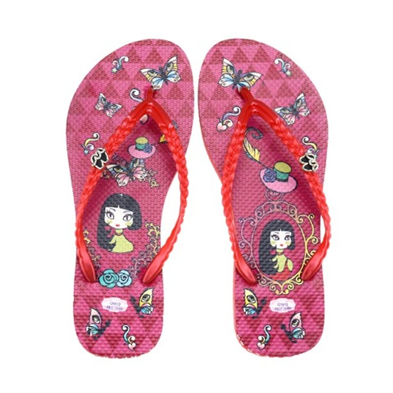 QWQ creative design flip-flops (no drilling) - Meng female - red [FAN0171501] - รองเท้าลำลองผู้หญิง - วัสดุกันนำ้ สีแดง