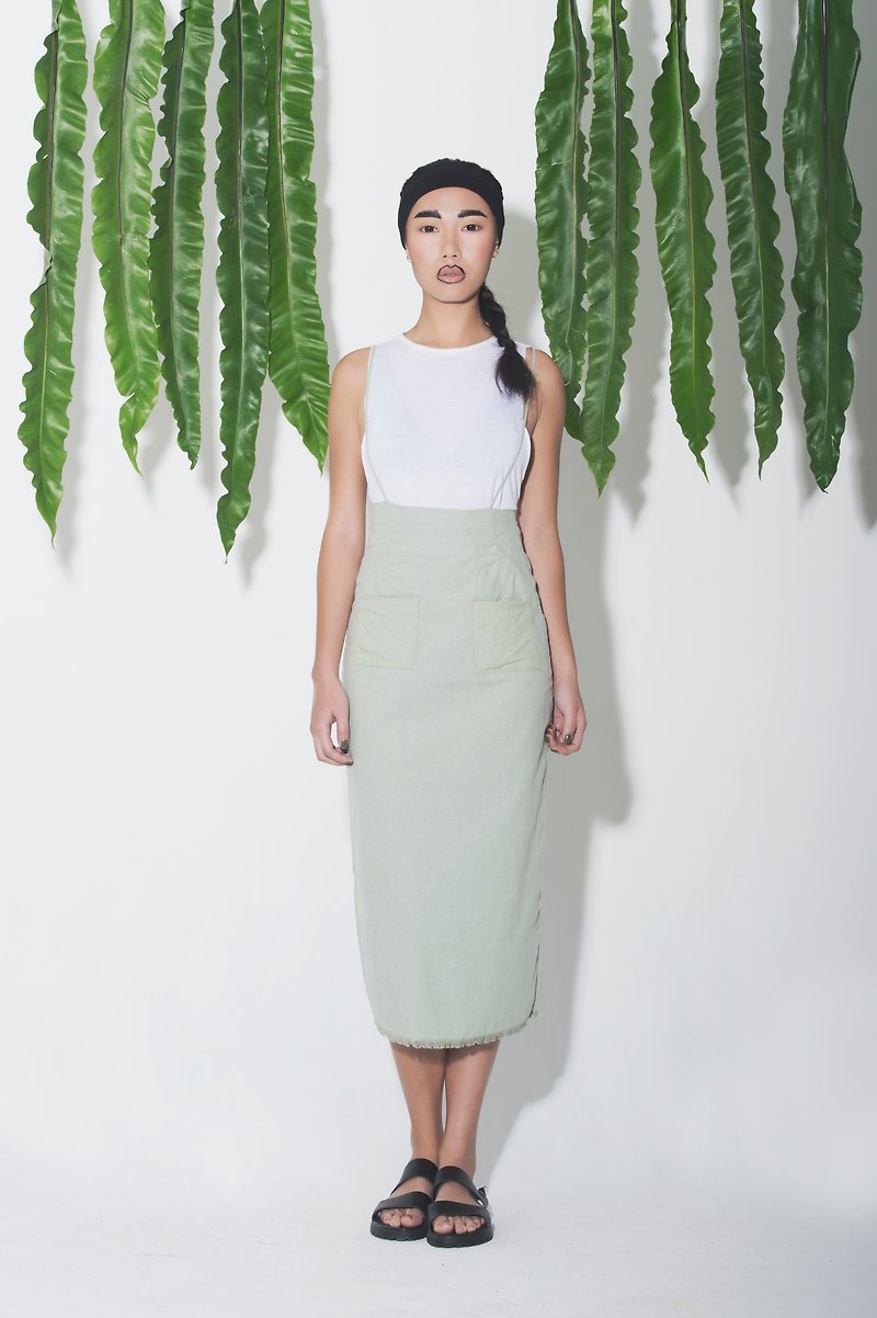 軍綠直筒長裙 - 裙子/長裙 - 其他材質 綠色