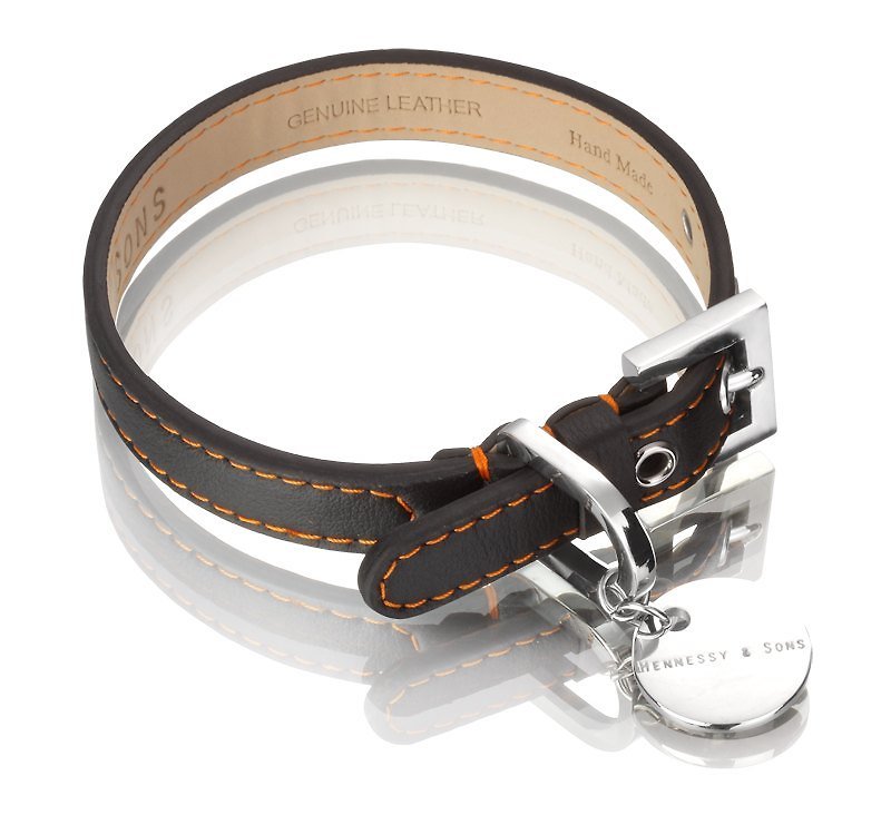 H&S Hennessy & Sons Size M - Tricolour - Nottingham Leather Collection Collar - Collars & Leashes - Genuine Leather Black