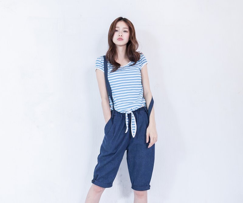 ◆ SUMI PLUS + hand-made series of classic denim sling breeches ◆ 4SF750_ deep blue - Overalls & Jumpsuits - Cotton & Hemp Blue