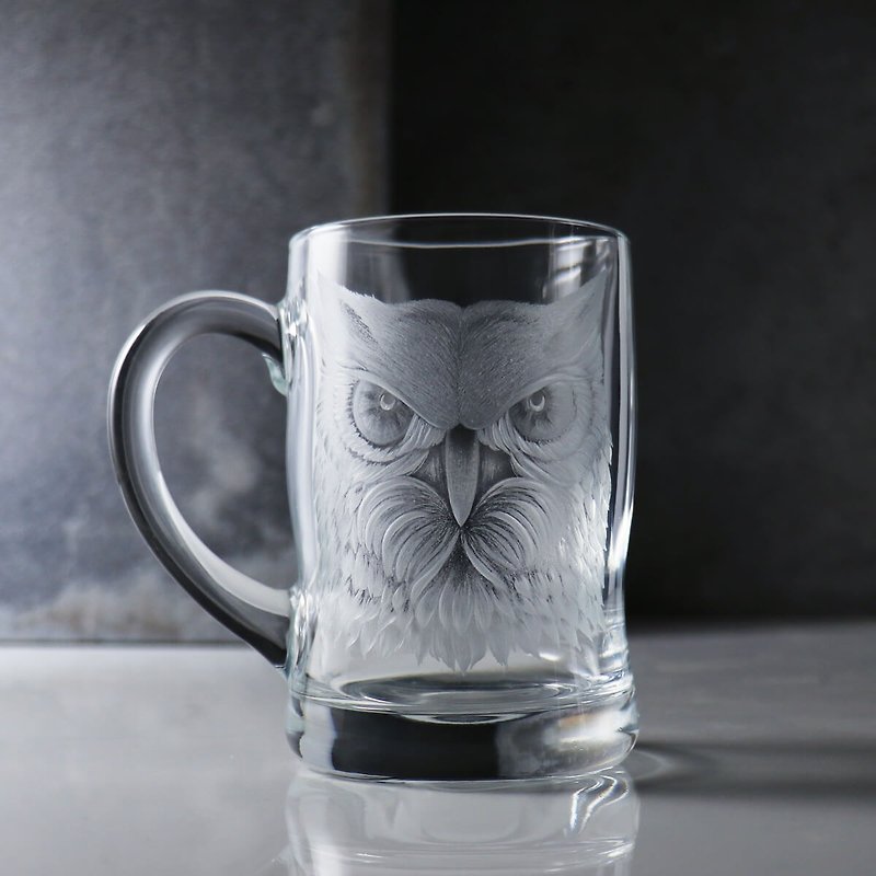 450cc [Owl] Owl Beer Mug Custom Gift Handmade Customization - Bar Glasses & Drinkware - Glass Gray