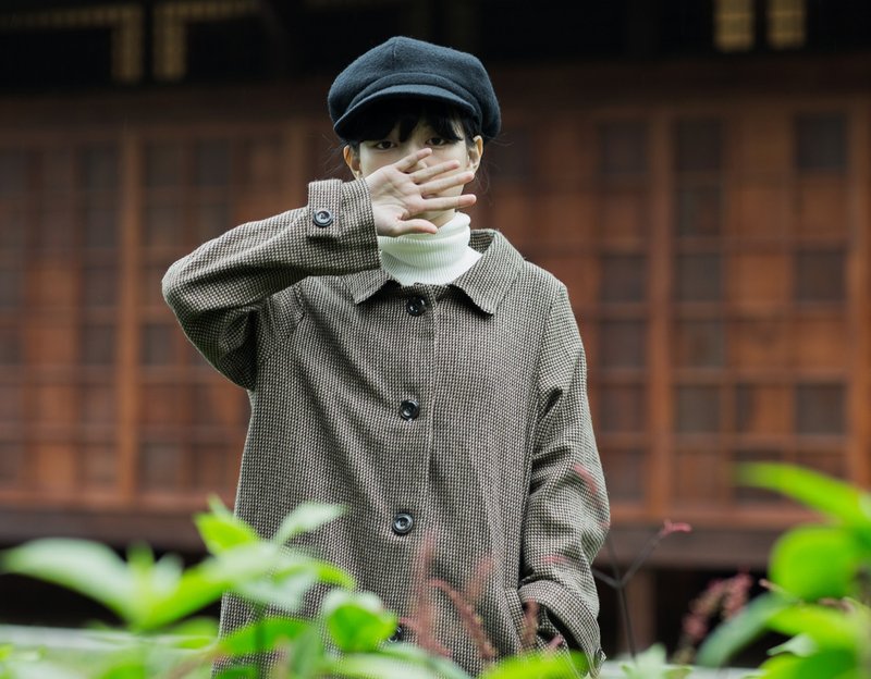 復古細格大衣 - 女大衣/外套 - 其他材質 咖啡色
