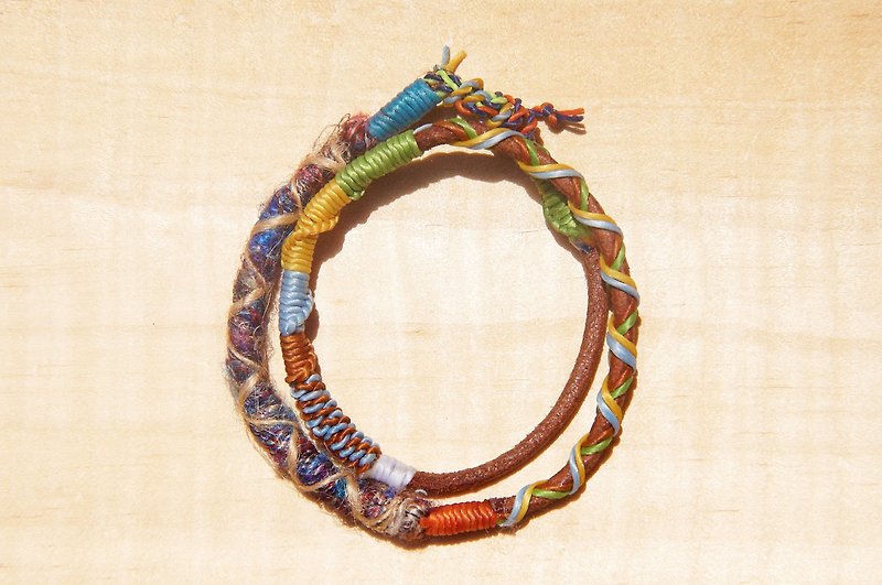 หนังแท้ สร้อยข้อมือ หลากหลายสี - Valentine’s Day Gift Customized Hand Twist Colored Saree Thread + Real Cowhide Silk Wax Thread-Mixed Color Hippie Style