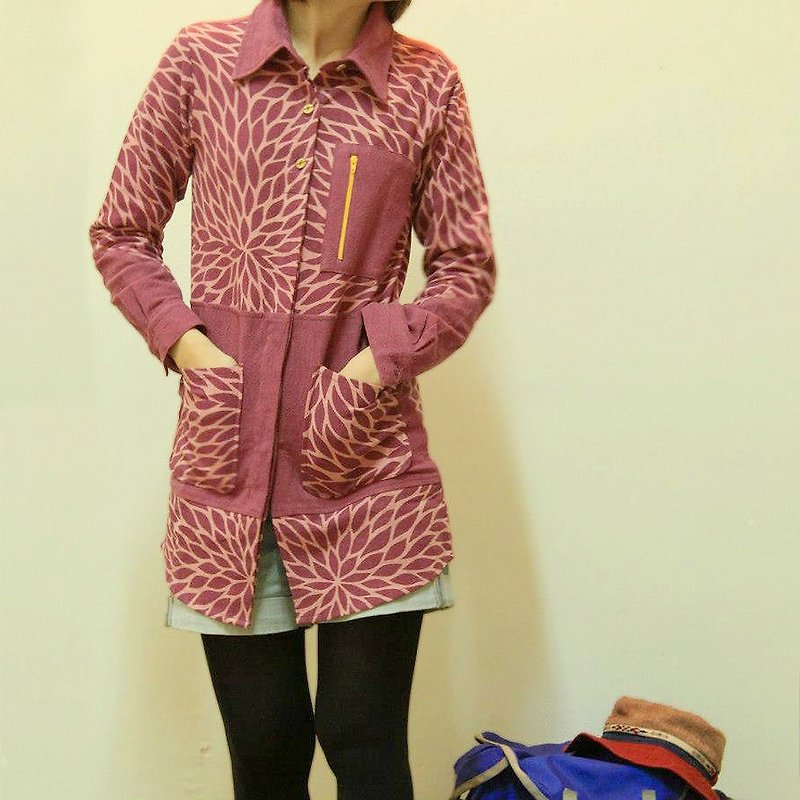 EARTH.er  │  ● PINKY LEAF Natural Dyed Female Long Shirt │ - Women's Tops - Cotton & Hemp Pink