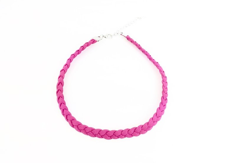 Peach Pink-Twist Suede Braided Rope Necklace - สร้อยคอ - หนังแท้ สึชมพู