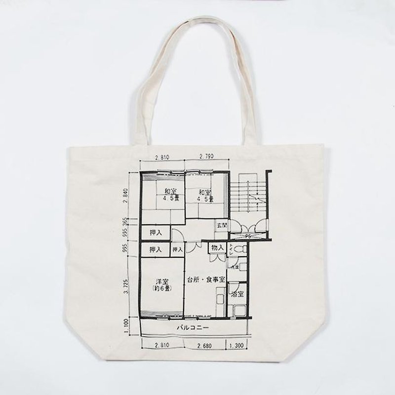 Japanese floor plan canvas tote bag Tcollector - Handbags & Totes - Cotton & Hemp White