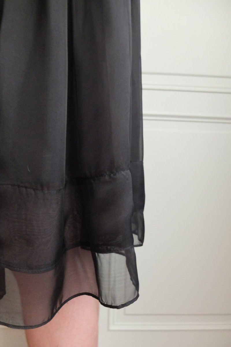 半透明薄絲紡娃娃裝 - 連身裙 - 棉．麻 黑色