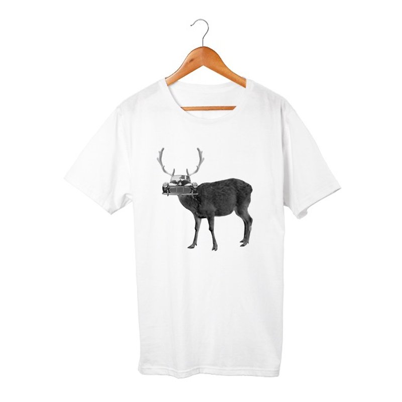 deer T-shirt - เสื้อฮู้ด - ผ้าฝ้าย/ผ้าลินิน ขาว