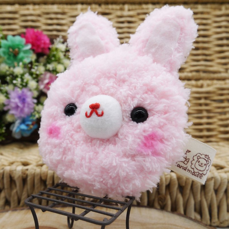 Babe Rabbit-Cotton Candy Animal Small Round Mirror Portable Mirror Small Mirror Make-up Mirror - Makeup Brushes - Other Materials Pink