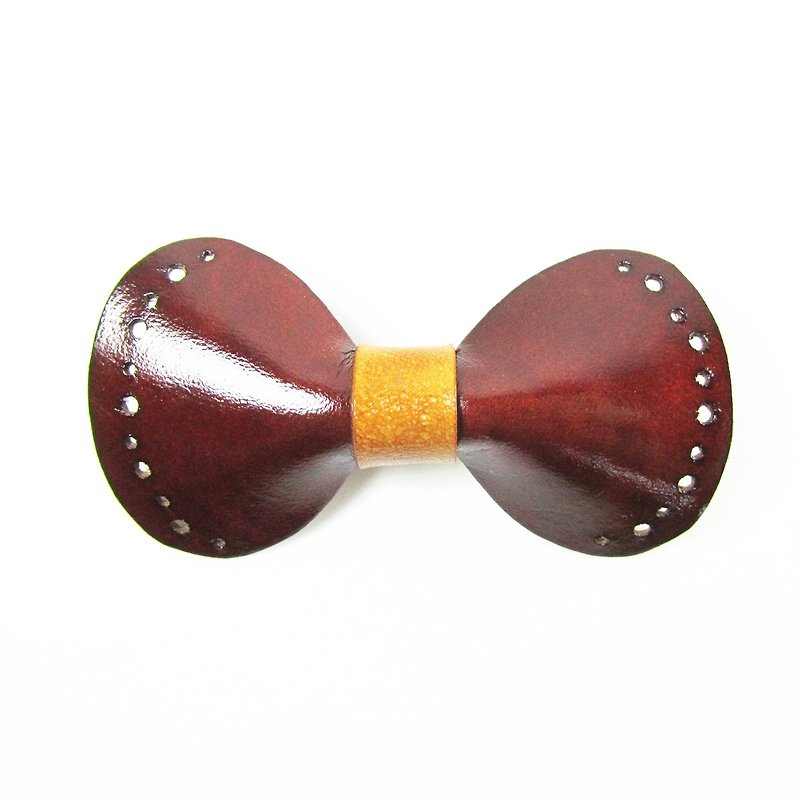Leather bow hair clip_Black tea - Hair Accessories - Genuine Leather Red