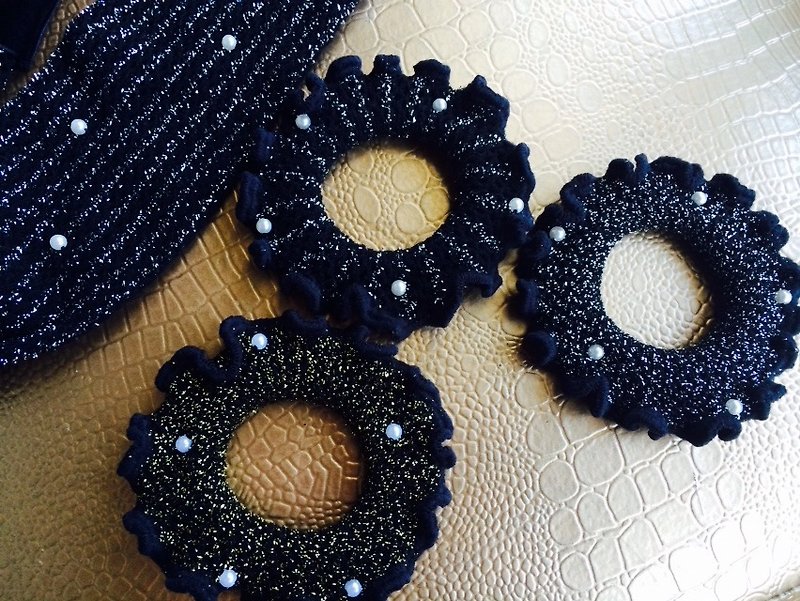 Donut Hair Tie Hair Tie Set Snowing Milky Way - Hair Accessories - Other Materials Black