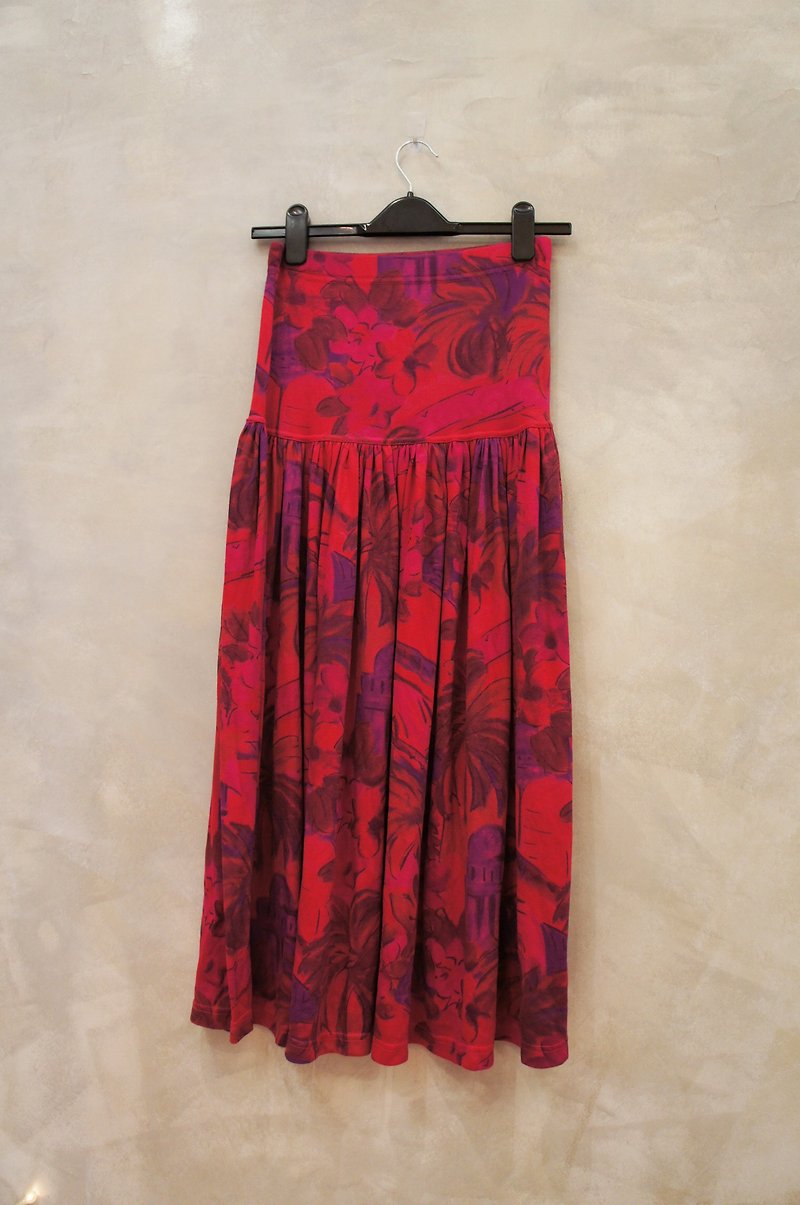 Pink and purple vintage print cotton dress PdB - Skirts - Cotton & Hemp Red