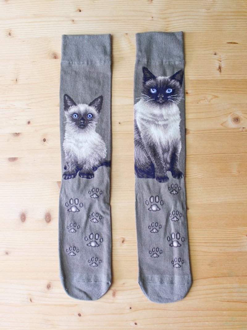 JHJ Design Canadian brand high-color knitted cotton socks cat series Siamese cat male - ถุงเท้า - ผ้าฝ้าย/ผ้าลินิน สีเทา