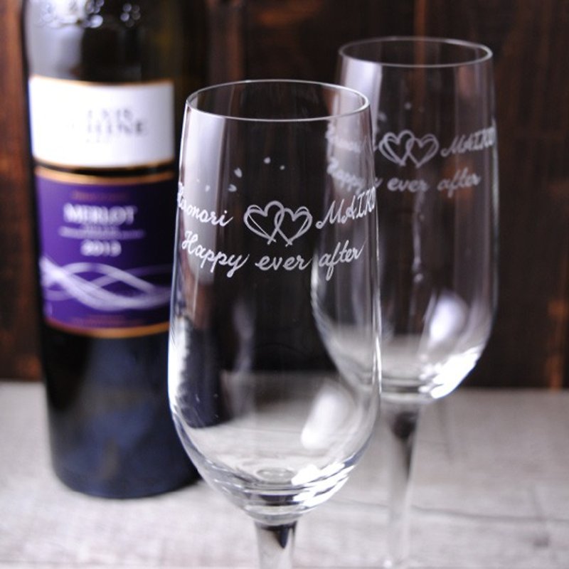 (Pair price) 185cc [Wedding gift] Japanese cherry blossom double love champagne glasses - แก้วไวน์ - แก้ว สีเทา