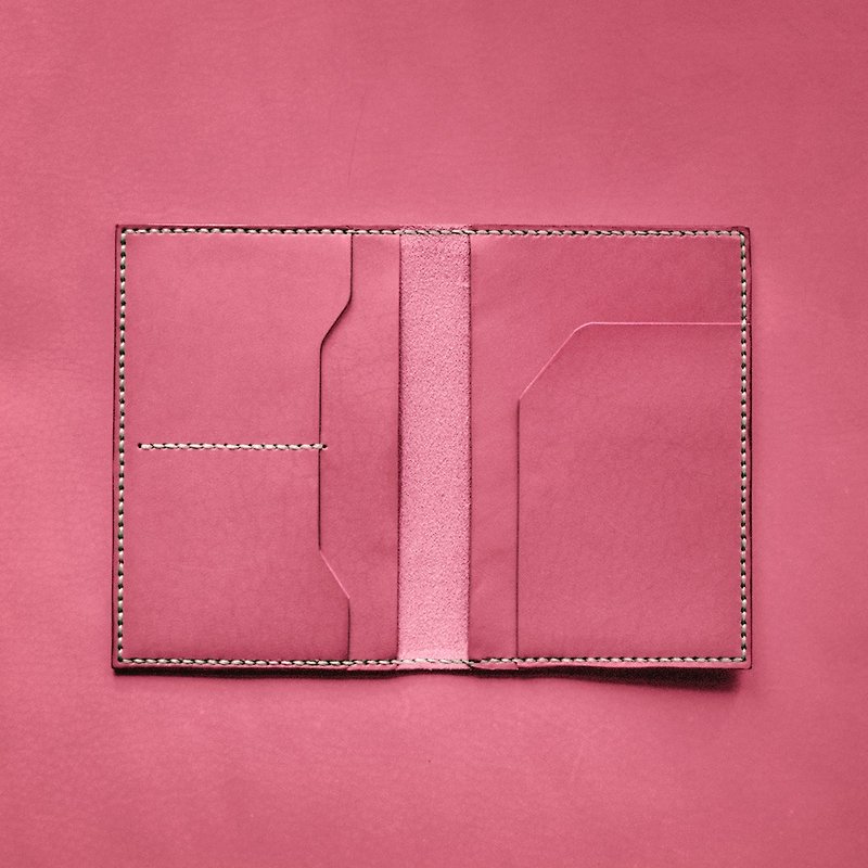 意大利植鞣牛皮護照套 護照夾 | 手縫皮革完成品 | 客製化刻字 - 護照夾/護照套 - 真皮 粉紅色