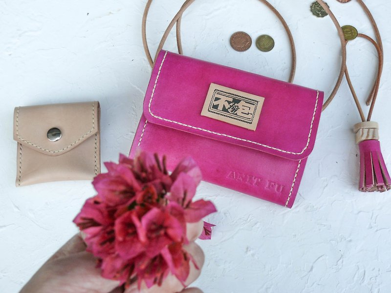 バッグに当たらないショッキングピンクのスリープラス ベジタブルタンニンなめし革 フルレザー多機能クラッチ - クラッチバッグ - 革 ピンク