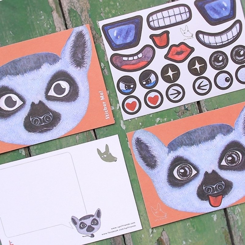 Sticker Me! Happy Sticker Me! _ Ring-tailed lemur - การ์ด/โปสการ์ด - กระดาษ หลากหลายสี