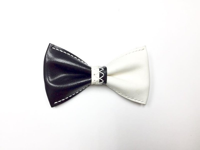 Black & White Leather Bowtie - Bow Ties & Ascots - Genuine Leather Black