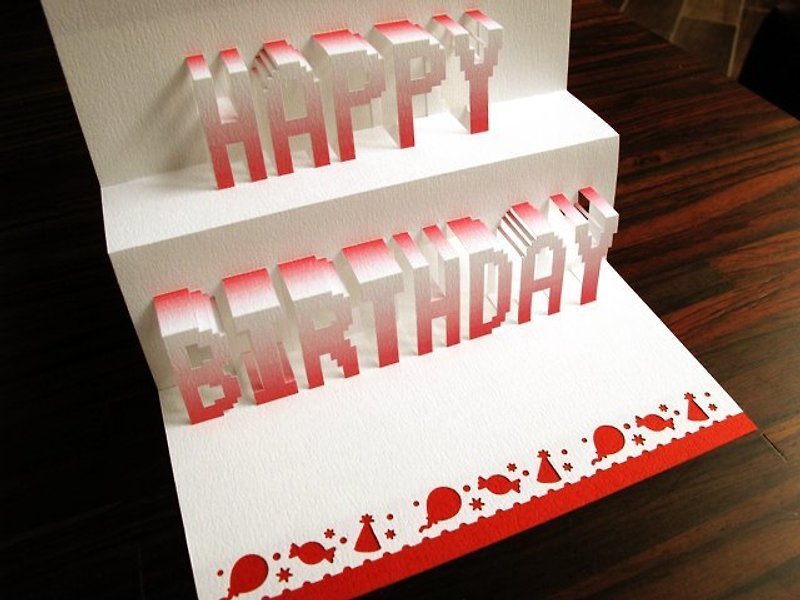 Three-dimensional Paper Sculpture Birthday Card-Happy Red - การ์ด/โปสการ์ด - กระดาษ สีแดง