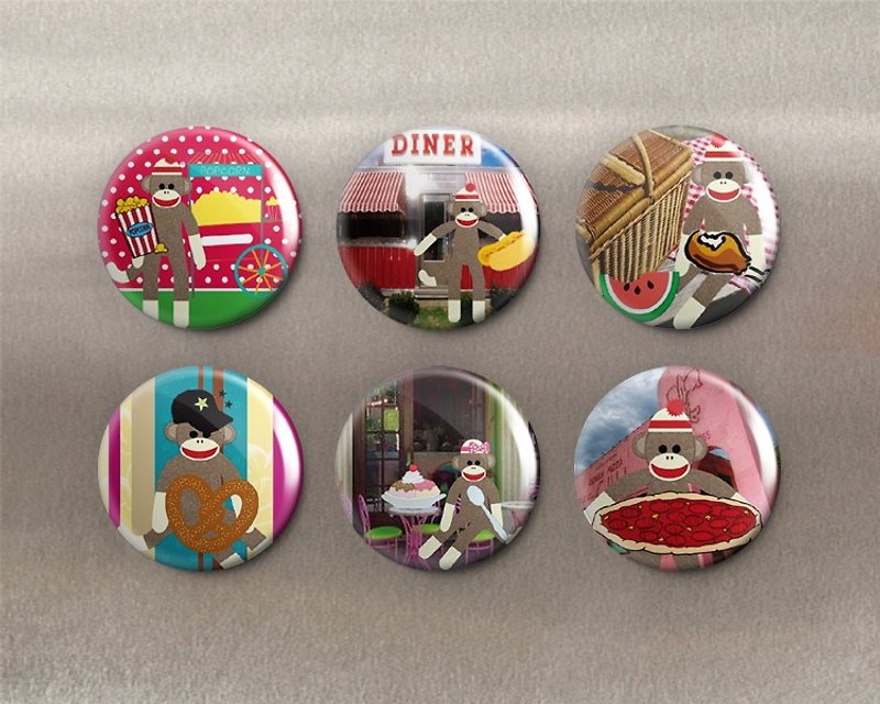 Naughty Monkey-Magnet (6pcs)/Badge (6pcs)/Birthday Gift【Special U Design】 - Magnets - Other Metals Multicolor