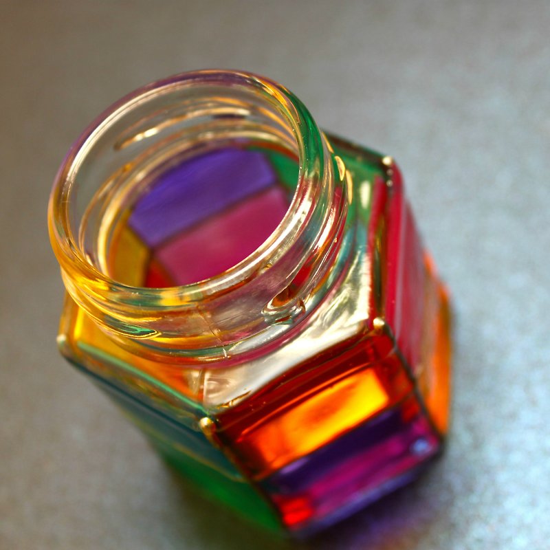 Geometric Stained Glass Small Glass Jar ・Handmade Rainbow Lovers Gift  - กล่องเก็บของ - แก้ว หลากหลายสี