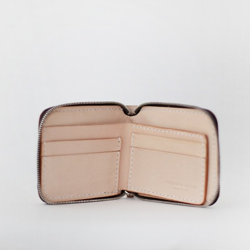Simple short zipper wallet wearing photo position primary color - กระเป๋าสตางค์ - หนังแท้ สีกากี