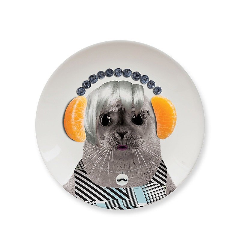 Mustard Animal Dinner Plate 7 inch-Punk Seal - จานเล็ก - วัสดุอื่นๆ ขาว