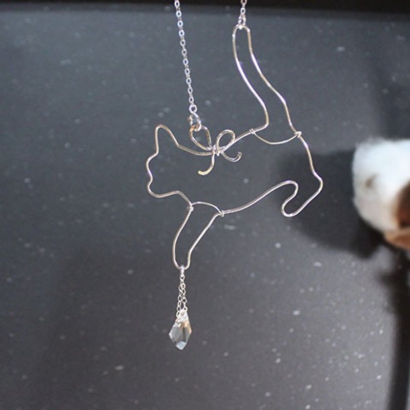 Curious Cat Sterling Silver Necklace with Crystal - Necklaces - Other Metals White