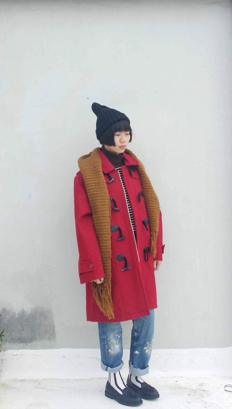 4.5studio-日本扛回尋寶老衣特區-復古紅 牛角釦重磅數連帽毛料大衣 - 外套/大衣 - 其他材質 紅色