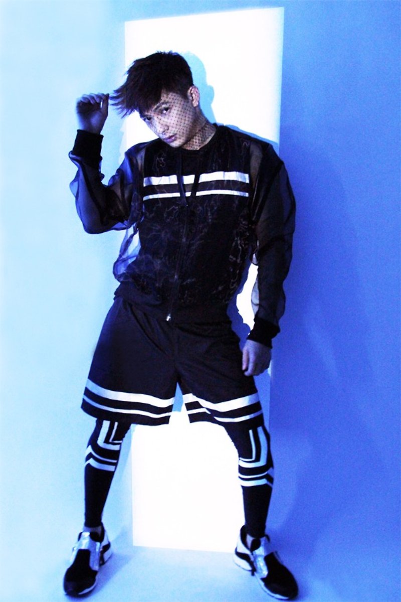 台灣 設計師品牌 男裝 前衛 時尚 流行 設計 印花 黑色 萊卡 內搭褲 - 男長褲/休閒褲 - 其他材質 黑色