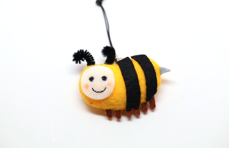 【手機好夥伴】毛毛蜜蜂別針/手機吊飾/磁鐵 - 耳機/藍牙耳機 - 其他材質 黃色
