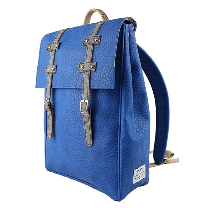 AMINAH-Sapphire Blue Wenqing Backpack【am-0278】 - กระเป๋าเป้สะพายหลัง - หนังเทียม สีน้ำเงิน