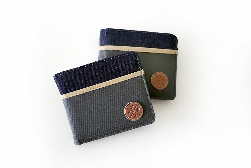 Matches wood design Matchwood Positive wallet wallet wallet short clip clips gray canvas cowboy tannins paragraph - กระเป๋าสตางค์ - วัสดุอื่นๆ สีเทา