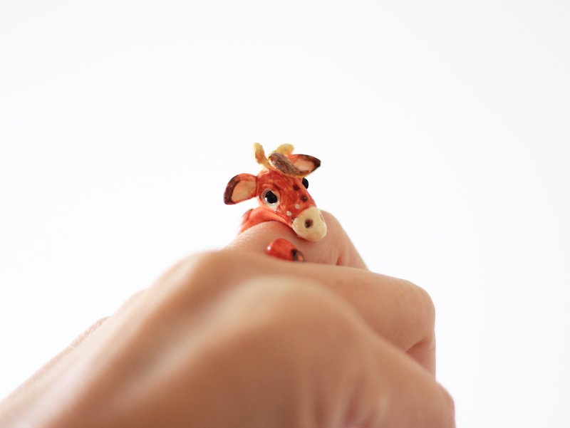 ดินเผา แหวนทั่วไป สีนำ้ตาล - Giraffe handicraft ring - one of a kind handmade gift