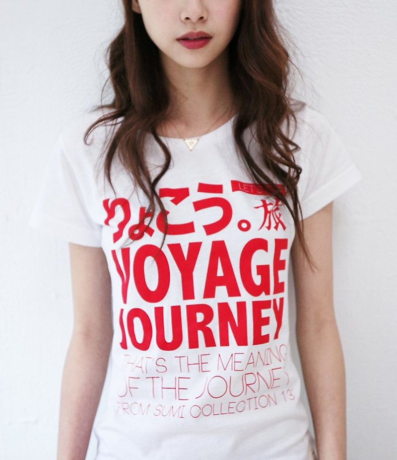 SUMI △ ▽ travel language female models fit T_3SF092_ white / red - Women's T-Shirts - Cotton & Hemp White