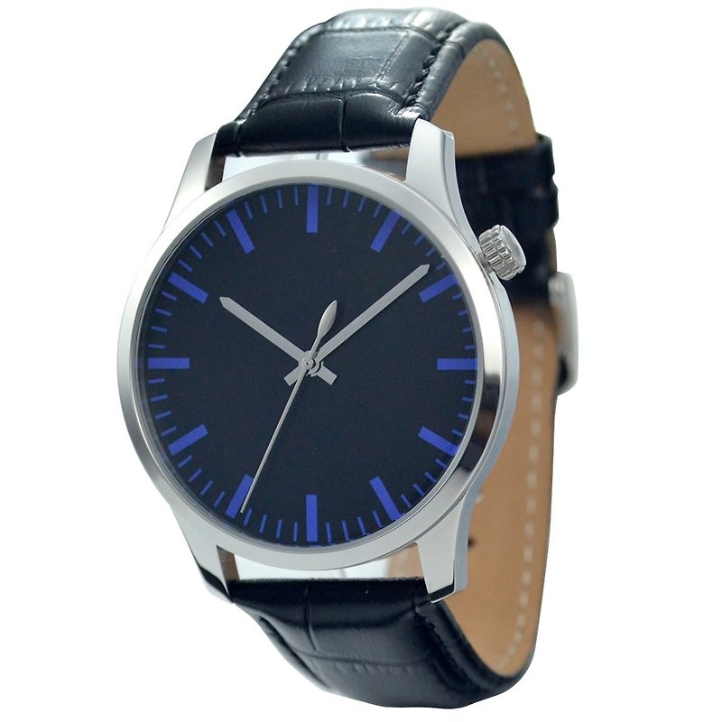 メンズ シンプルなブラック盤 太いストライプ（ブルー）- グローバル送料無料 - 腕時計 - 金属 ブルー
