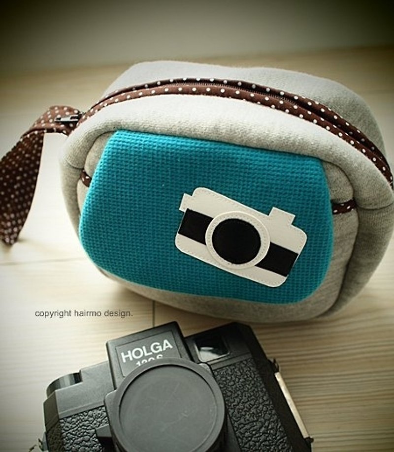 hairmo。照相機拍立得相機包-綠 (富士mini系列均可) - Camera Bags & Camera Cases - Cotton & Hemp Gray
