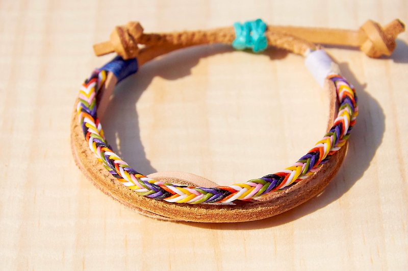 Hand feel real cowhide silk Wax thread colorful bracelet custom hand rope - สร้อยข้อมือ - หนังแท้ หลากหลายสี