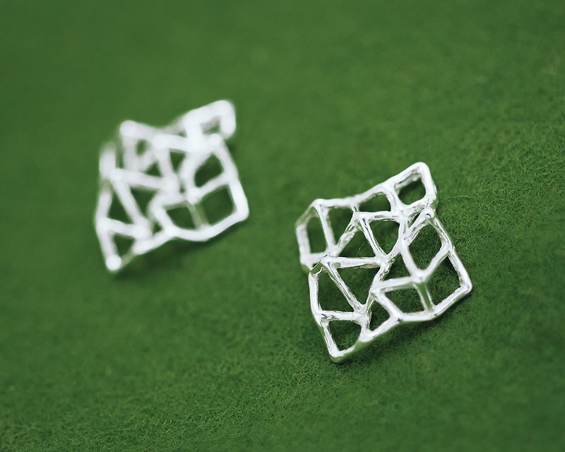 Contemporary earrings - waffle design - geometric design earrings - Earrings & Clip-ons - Silver Silver