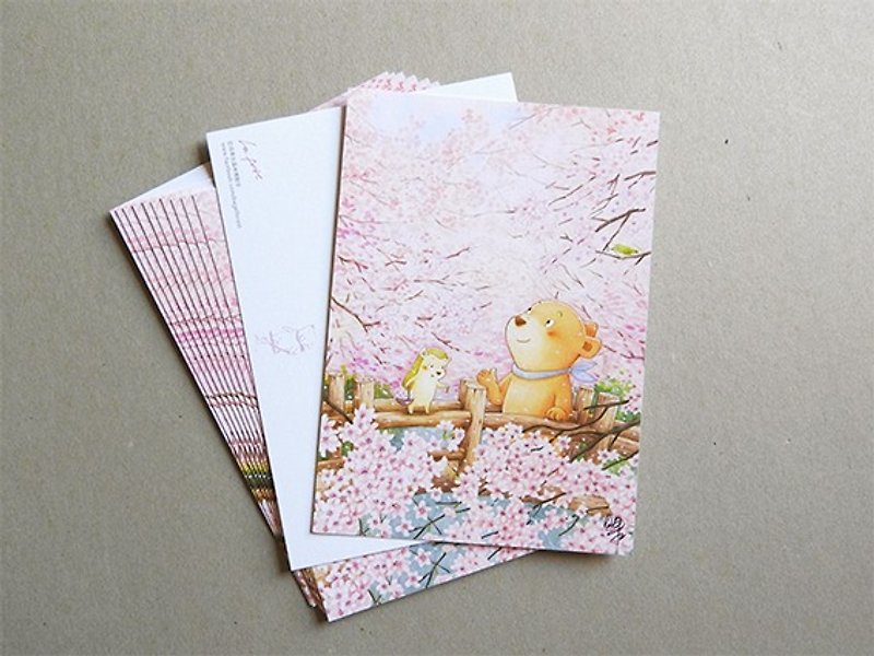貝果在森林裡散步－櫻花的約定〔明信片〕 - 心意卡/卡片 - 紙 粉紅色