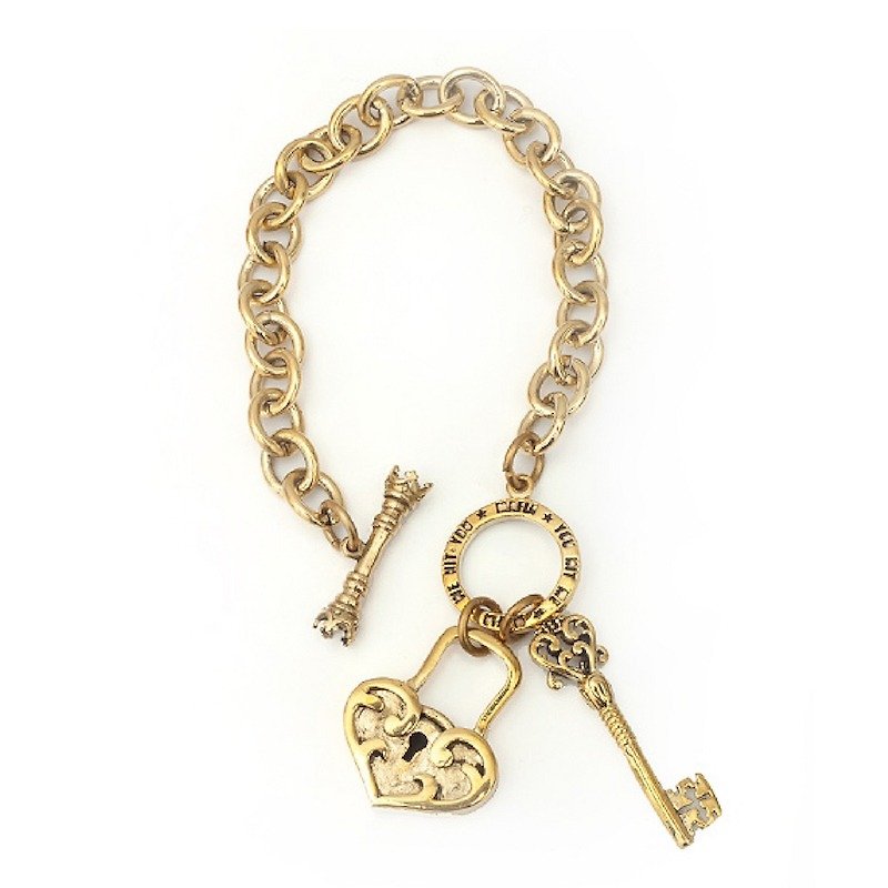 Skeleton key and lock bracelet in brass ,Rocker jewelry ,Skull jewelry,Biker jewelry - สร้อยข้อมือ - โลหะ 
