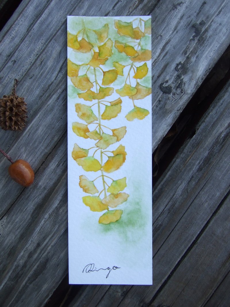 Ginkgo - hand-painted watercolor bookmark card (original) - ที่คั่นหนังสือ - กระดาษ สีเหลือง