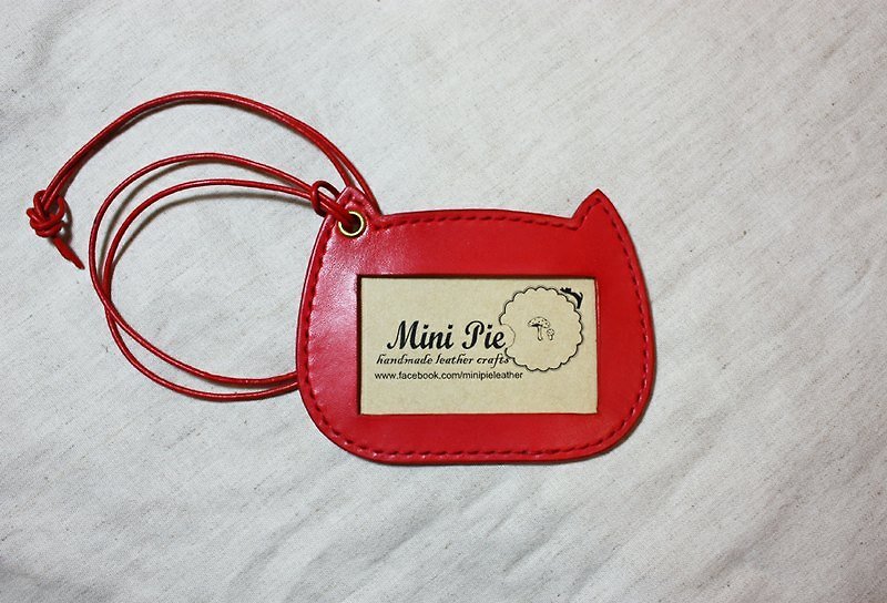 Bart Cat Card Holder/Identification Card Holder - Red - ที่ใส่บัตรคล้องคอ - หนังแท้ สีแดง