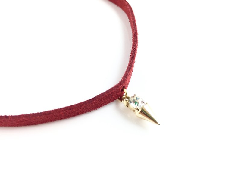 D nail golden diamond - red suede necklace - Necklaces - Genuine Leather Red