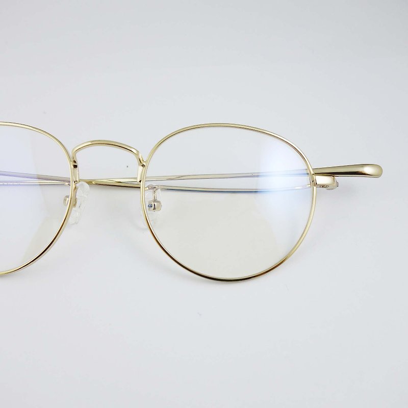 純鈦金屬輕量框 復古圓框眼鏡框 輕量服貼臉型 復古金 - กรอบแว่นตา - โลหะ สีทอง