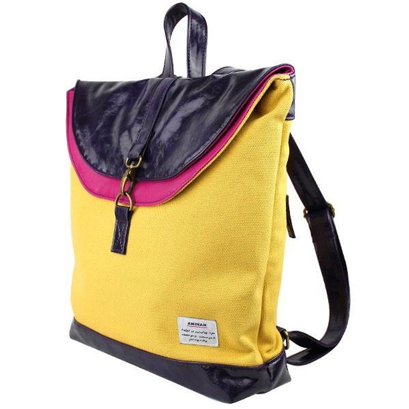 AMINAH-Yellow laminated backpack [am-0273] - กระเป๋าเป้สะพายหลัง - ผ้าฝ้าย/ผ้าลินิน สีเหลือง