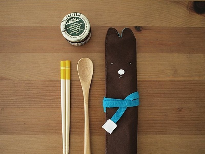 hairmo。白鼻熊隨身筷套-I咖啡 - 筷子/筷子架 - 其他材質 咖啡色
