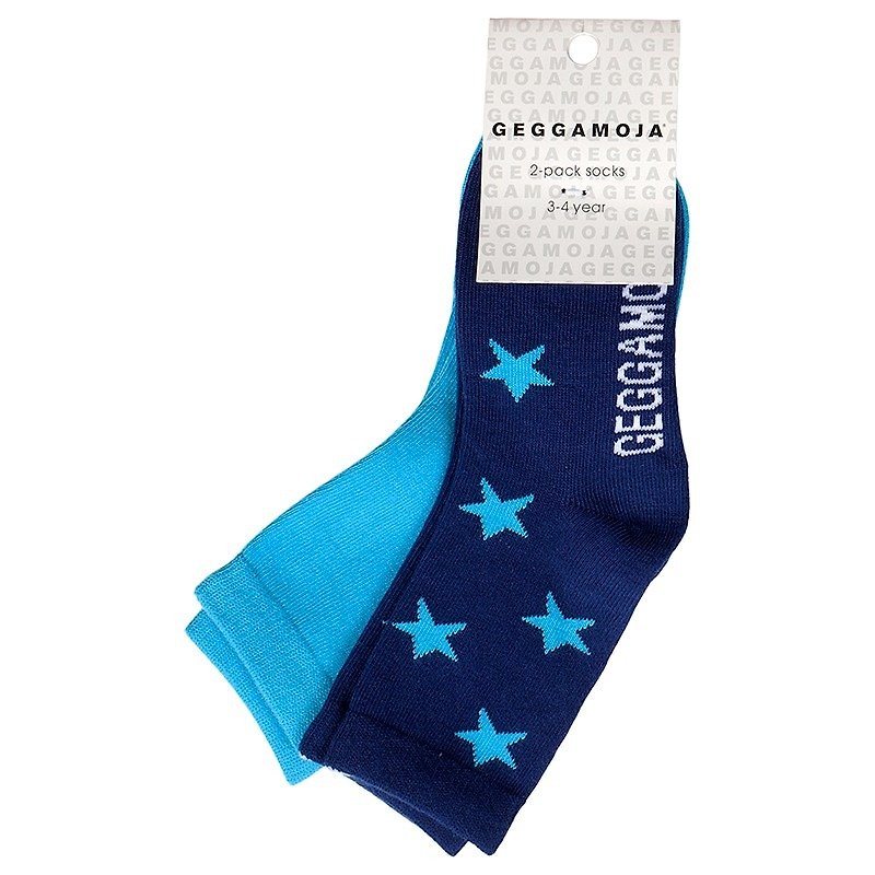 [Nordic children's clothing] Swedish organic cotton children's socks 6M to 12M (2 pairs) navy blue + stars - ถุงเท้าเด็ก - ผ้าฝ้าย/ผ้าลินิน สีน้ำเงิน