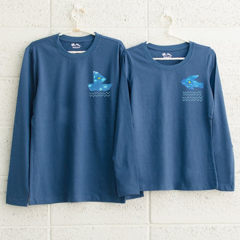 【情人節禮物】【永恆與動】情侶裝/長袖T-shirt 生日閨蜜必備 - 女 T 恤 - 棉．麻 藍色