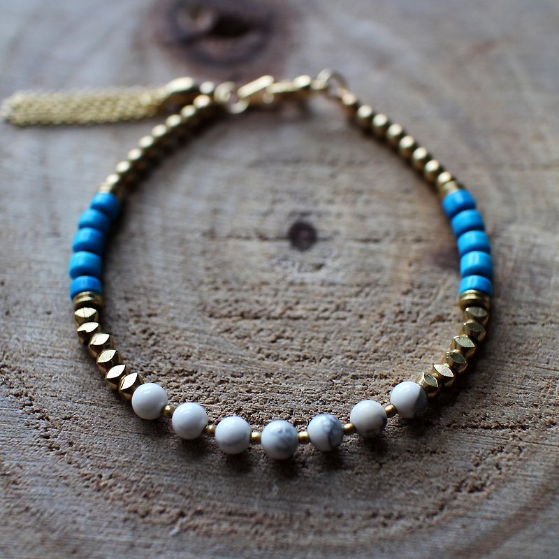 Muse natural wind series NO.14 turquoise white plessite brass bracelet - Bracelets - Other Materials Blue